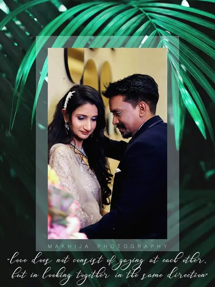 An intimate portrait of the couple from their Sagan ceremony, framed with a creative leafy border. This artistic touch makes the photo stand out and adds a romantic feel.