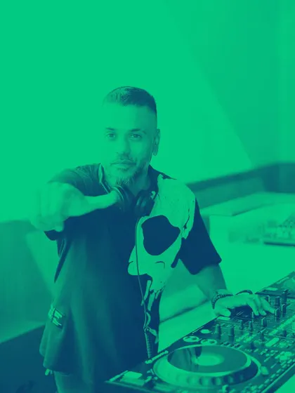 A stylized shot with a green color wash. This reflects the creative and visual side of my work as a DJ and VJ.