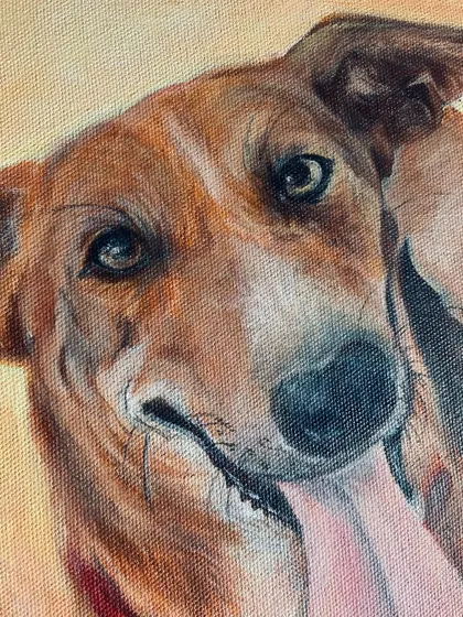A detailed close-up of Mika's portrait, showing the brushwork and color blending used to create a realistic and expressive look.