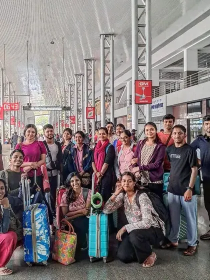 The team has arrived. A group photo marking the beginning of our first summer camp and rehearsal period at the Punyah Abhyasa Shaala in Chikhale.