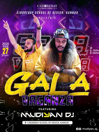 The poster for the "Galavaganza" event at Cindrebay School of Design in Kannur.