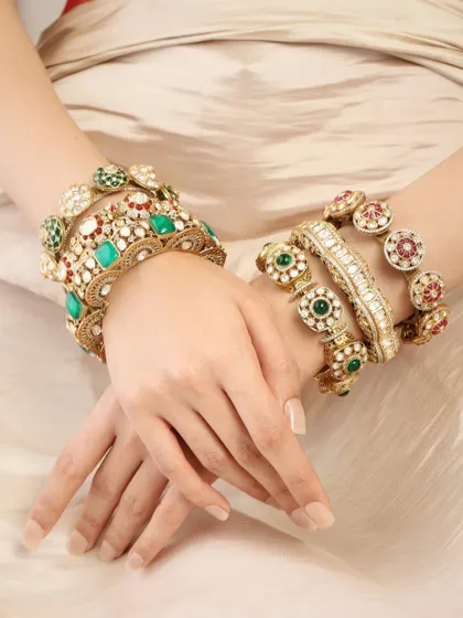 A detailed shot of the colorful and ornate bangles from the photoshoot with Pashmina Roshan.