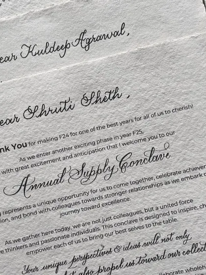 The final step for the Diageo project was to personally address each scroll after printing. I took great care to ensure every handwritten name was perfectly aligned with the digital content for a seamless, professional look.