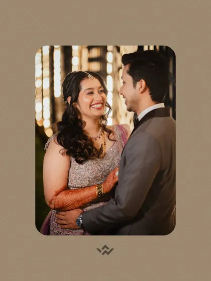 A sweet portrait of the couple at their reception, looking happy and relaxed.