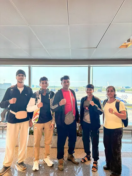 Our team of four boxers qualified for the CBSE National Championships in Haryana, a first for Navi Mumbai and Thane District. Here they are at the airport, ready to compete.