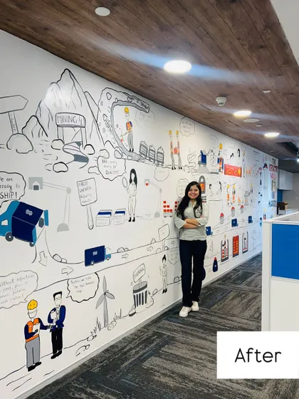 The final "After" shot. It’s so rewarding to stand next to the completed mural and see the vision come to life, completely changing the energy of the space.