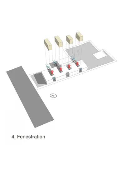 Fenestration, or the arrangement of windows, is key to our climate-responsive strategy. This diagram shows how we planned the window placement at Aspire School to facilitate cross-ventilation and deep daylight penetration.