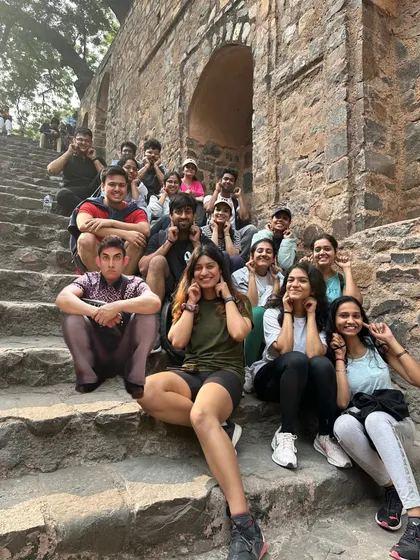 "PK hai ke?" Having some fun at the Agrasen ki Baoli stepwell, a hidden gem we visit on our Lutyens' tour. It's always a great spot for a memorable group photo.