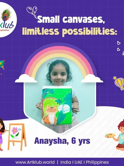 Anaysha, age 6, explores limitless possibilities with her charming painting of a tiger in the jungle.