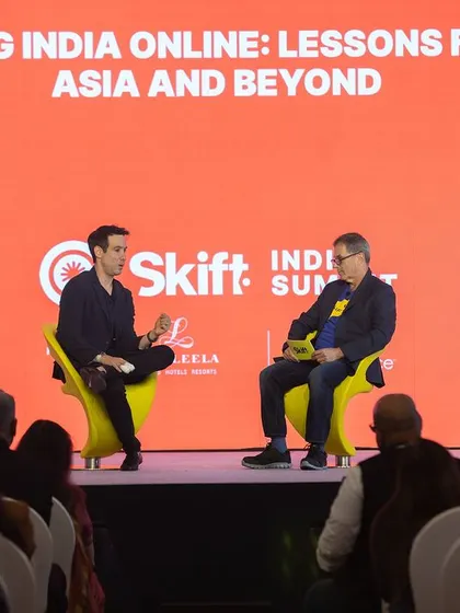 Capturing a session on 'Taking India Online' at the Skift Summit. I pay close attention to the on-stage branding and presentation titles to provide context-rich images.