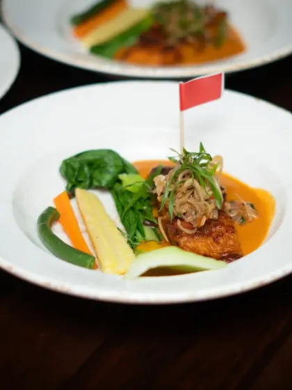 A beautifully plated dish from our Eat Pray Love brunch in Bangalore. The vibrant colors and fresh ingredients reflect the Bali portion of the film, offering a taste of island life and newfound love.