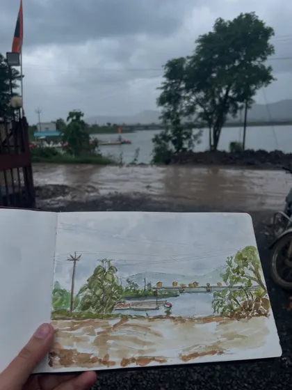 Someone asked, "What do you see here that's beautiful enough to paint?" My answer is always, "Let's see." For me, everything can be magical if you choose to see it that way. Here's a rainy day scene captured in my sketchbook.