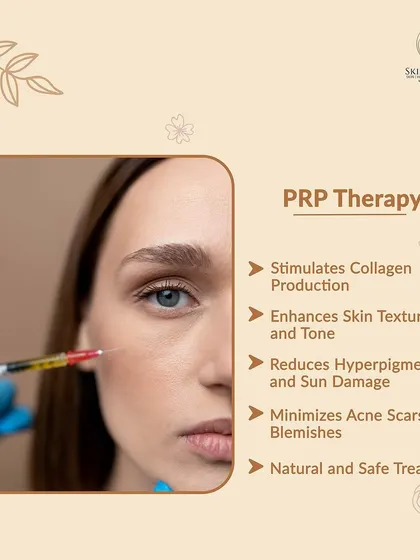 This image highlights the benefits of PRP therapy, a cornerstone of our natural anti-aging services. By stimulating collagen and enhancing skin texture, this treatment effectively reduces sun damage and minimizes blemishes for a healthier complexion.