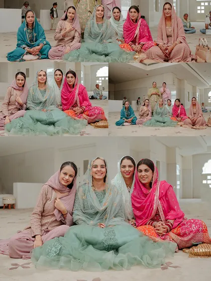 A duplicate of image 2, a lovely group photo capturing the bride surrounded by her loved ones.