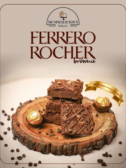 Our Ferrero Rocher brownie is pure indulgence. We use premium Belgian chocolate and roasted hazelnuts to create a fudgy, nutty brownie that elevates a classic favorite into a luxurious treat.