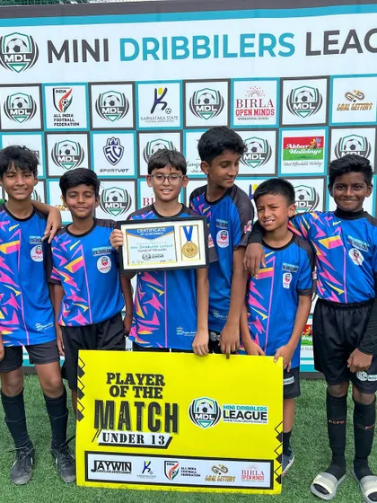 Our U13 players with their 'Player of the Match' award after a great performance. We encourage and celebrate every milestone in a player's development journey.