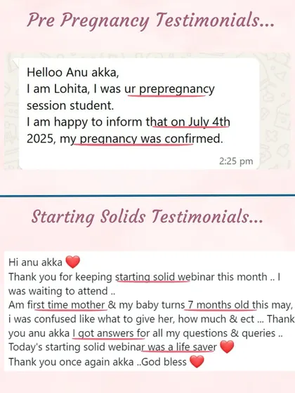 From a confirmed pregnancy for a pre-pregnancy student to a first-time mother finding my 'Starting Solids' webinar a lifesaver, I am here for you.