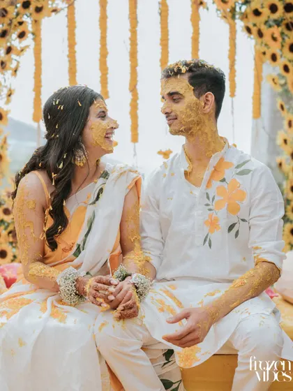 A quiet moment together amidst the fun of the Haldi ceremony. Even in the middle of the chaos, I look for these serene interactions.