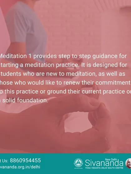 A promotional graphic for our Meditation 1 course, emphasizing its role in grounding your practice on a solid foundation. Learn the essential techniques for achieving mental clarity and peace.