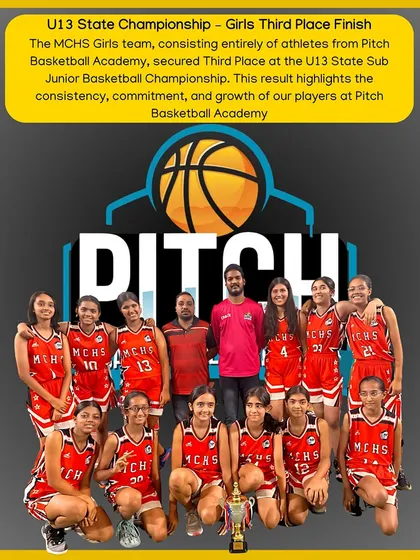 The MCHS Girls team, comprised entirely of our athletes, secured Third Place at the U13 State Sub Junior Basketball Championship, highlighting their consistency and growth.