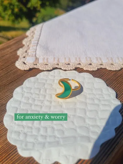 The Green Onyx Luna Ring, a piece I created to help with anxiety and worry.