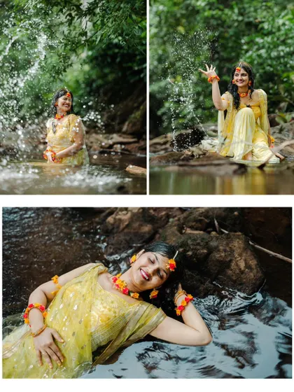 A duplicate of image 279, showcasing a bride's playful and joyous moments in a stream.