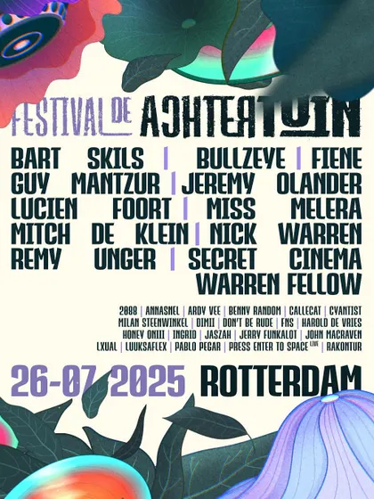 The lineup for Festival de Achtertruin in Rotterdam, packed with friends and incredible talent. I love playing festivals where the whole electronic music community comes together.
