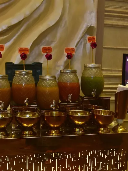 Our "Ultimate Chaat Experience" is a modern take on beloved Indian street food classics. We set up a full counter with a variety of flavorful waters for pani puri and all the fixings for a gourmet chaat selection, served by our professional chefs.