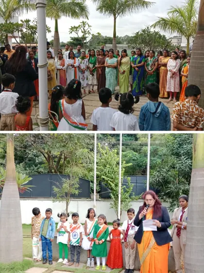 Our principal addresses the students during the Independence Day flag hoisting ceremony, instilling a sense of national pride and responsibility.