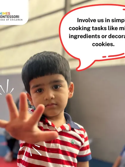 A child suggests simple cooking tasks like mixing ingredients, a great way to involve children in practical life at home.