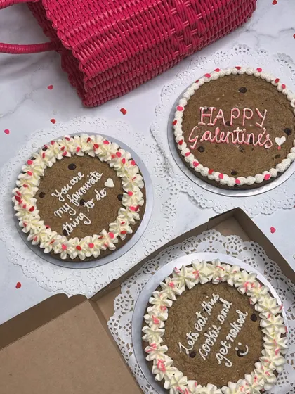 A trio of our sassy giant cookies, ready for Valentine's and Galentine's Day. Whether it's "Happy Galentine's" or something a bit more risqué, I've got you covered.
