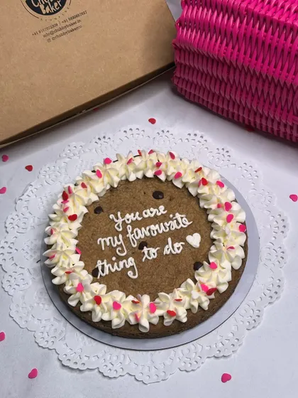 For that special someone who's your favorite person to do... well, anything with. This giant cookie is a sweet and cheeky way to let them know.
