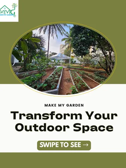 A graphic showing the "Transform Your Outdoor Space" concept, with an image of a completed vegetable garden, representing the final vision of our projects.