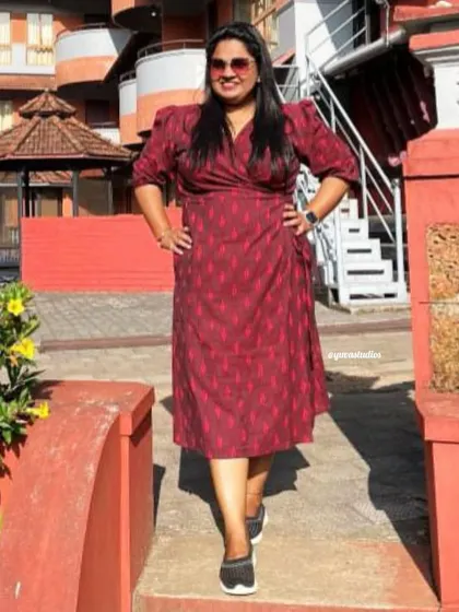 Another stunning client looking graceful in my handloom Ikat dress. It’s wonderful to see my designs travel and be a part of your special moments.