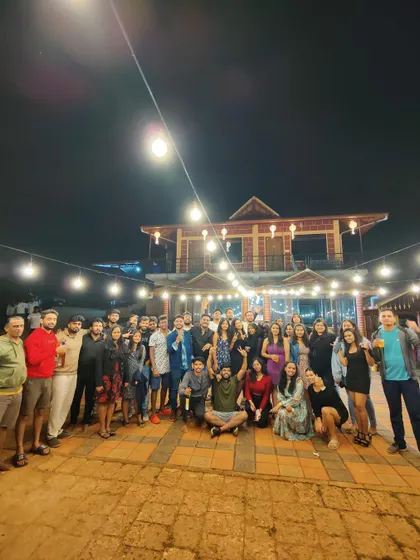 The New Year's Eve party at our Chikmagalur homestay, with lights, music, and great company.