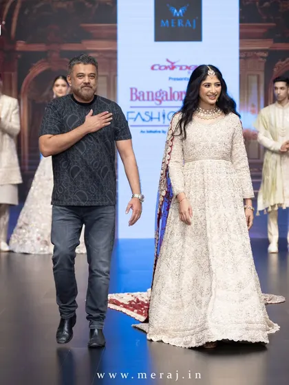 Walking the runway at Bangalore Times Fashion Week, this image captures the essence of my design philosophy: heritage, craftsmanship, and high fashion.