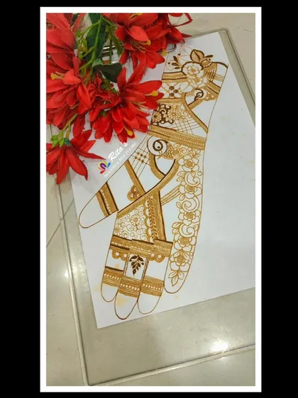 A still image of the completed floral bridal henna design from my class demonstration. This is the level of detail and artistry you will learn to create by the end of the course.