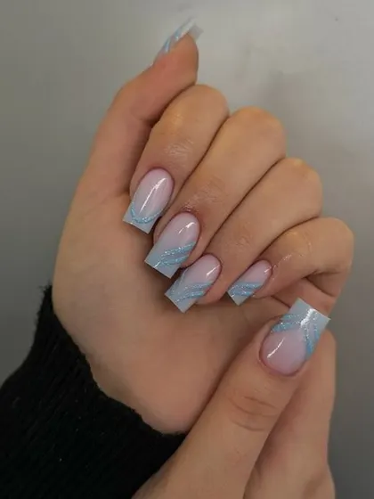 Another view of the icy blue glitter swirl design, a perfect look for winter or a special event.