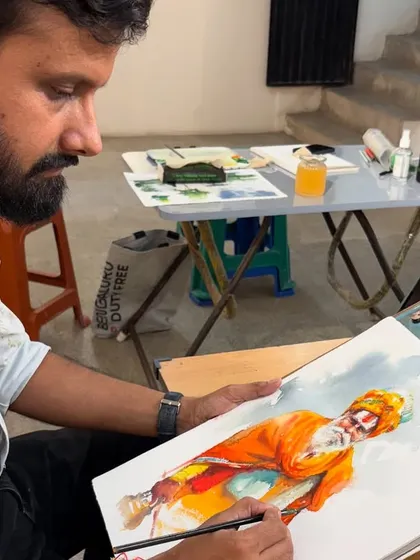 Focused on the details during a live watercolor demonstration. I make sure students can see every brushstroke and color mix.