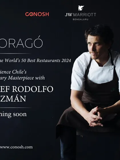 The initial announcement that sparked excitement across the country. This teaser poster announced the upcoming arrival of Chef Rodolfo Guzmán of Boragó, promising to bring a Chilean culinary masterpiece to Bengaluru.