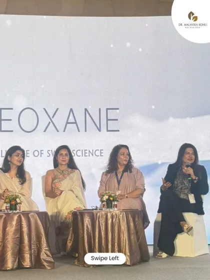 On a panel at the Teoxane India launch, discussing their range of advanced fillers and skin boosters. This event represented the intersection of Swiss precision and Indian aesthetic expertise.