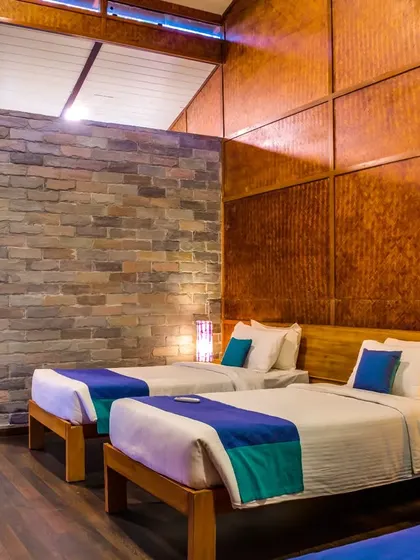 Our rooms are intentionally designed without TVs to encourage guests to unplug and connect with nature and each other. This room is ready for a group stay.