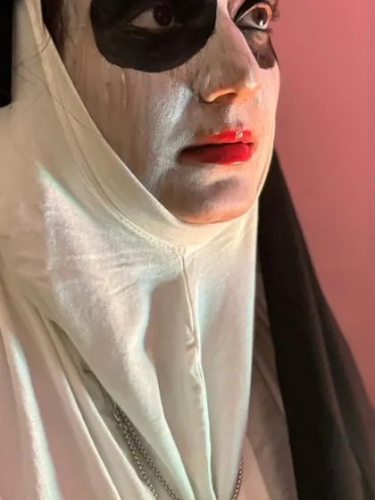 One of our performers in a full 'The Nun' costume and makeup, adding a theatrical and thrilling element to our Halloween science show.