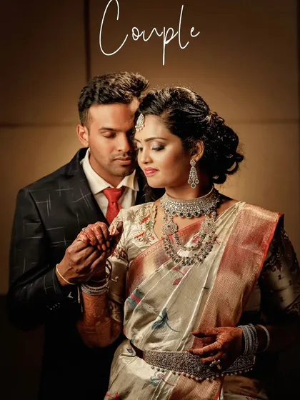 An elegant and romantic reception portrait, capturing the couple in a tender embrace.