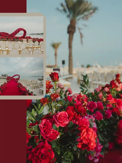 More views of the incredible infinity-shaped floral mandap in Doha, showcasing the design from every angle.