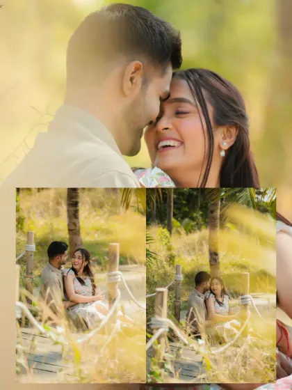 A collage of sun-drenched, happy moments from Kevin and Reeti's pre-wedding shoot. The warm golden light and their joyful interactions perfectly capture the feeling of summer love.