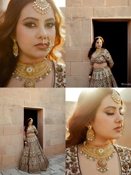 A collage of Urjaa and Tejas on their wedding day, from stunning bridal portraits to the groom's preparations. It tells the story of two people getting ready to start their lives together.
