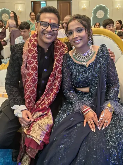 A happy moment with my husband from one of our wedding functions. I love choreographing for couples because I know how special these celebrations are.
