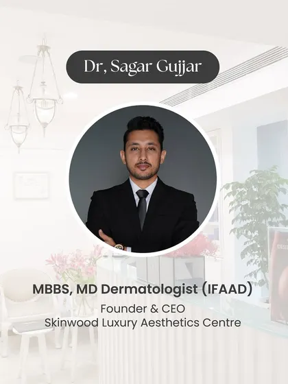 Dr. Sagar Gujjar, MBBS, MD Dermatologist, and the founder of Skinwood Luxury Aesthetics Centre. My mission is to provide world-class, science-backed aesthetic care.