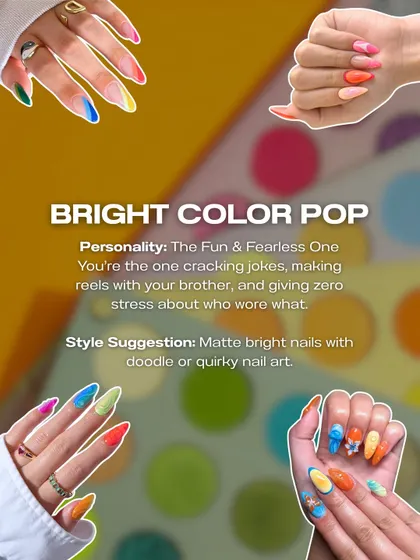 For the fun and fearless one. This Rakhi style suggestion is all about matte bright nails with quirky, doodle-style nail art.